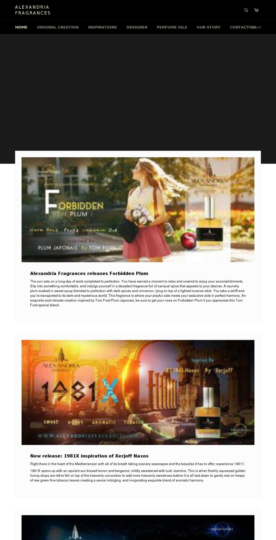 Charmee home Shopify theme site example alexandriafragrances.com