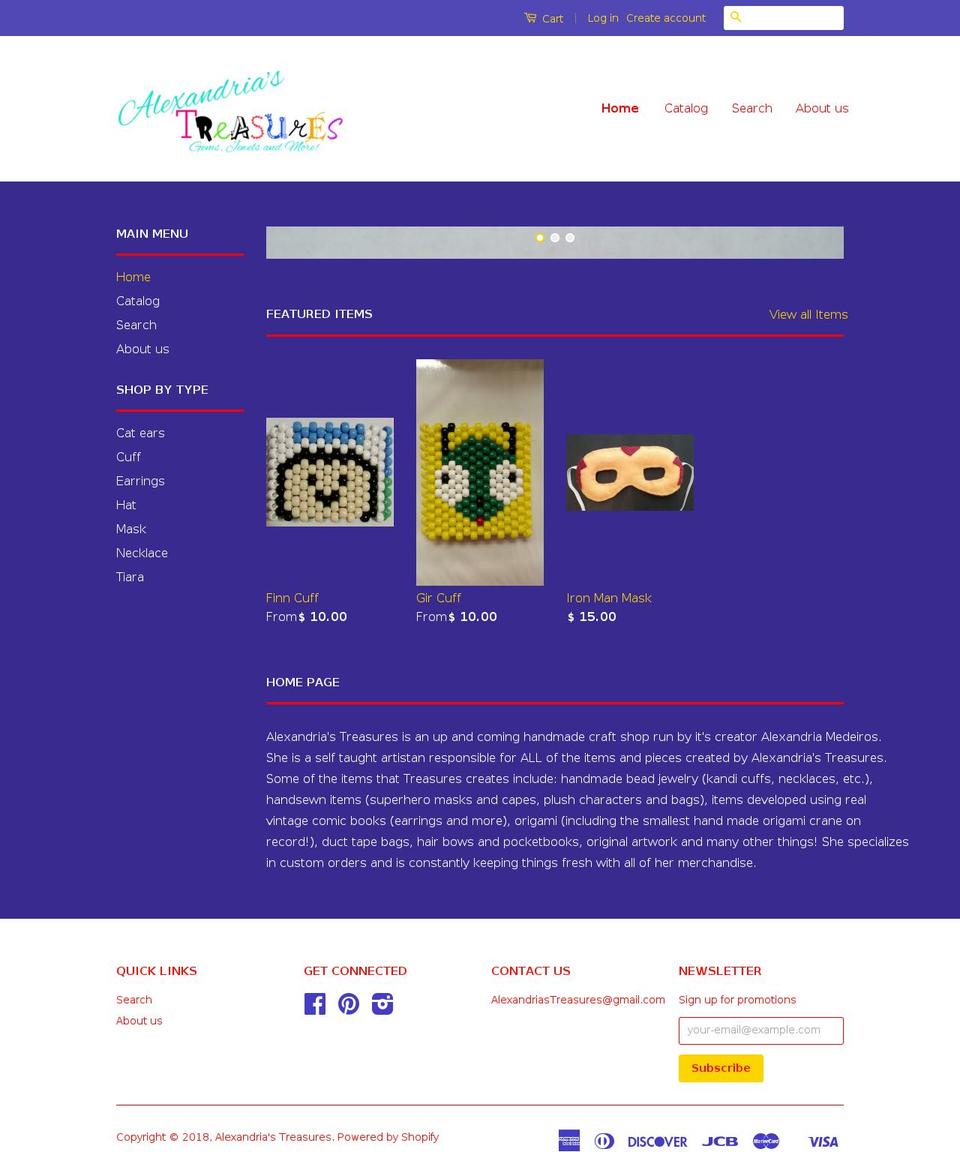 alexandriastreasures.com — Shopify storefront screenshot