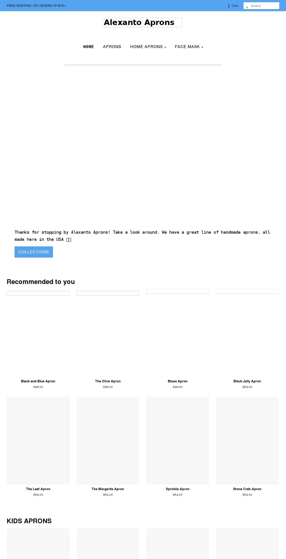 alexantoaprons.com — Shopify storefront screenshot