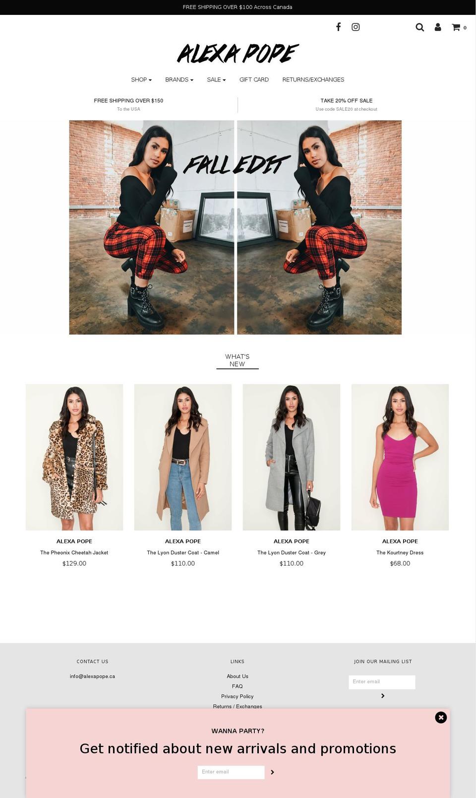 alexapope.ca shopify website screenshot