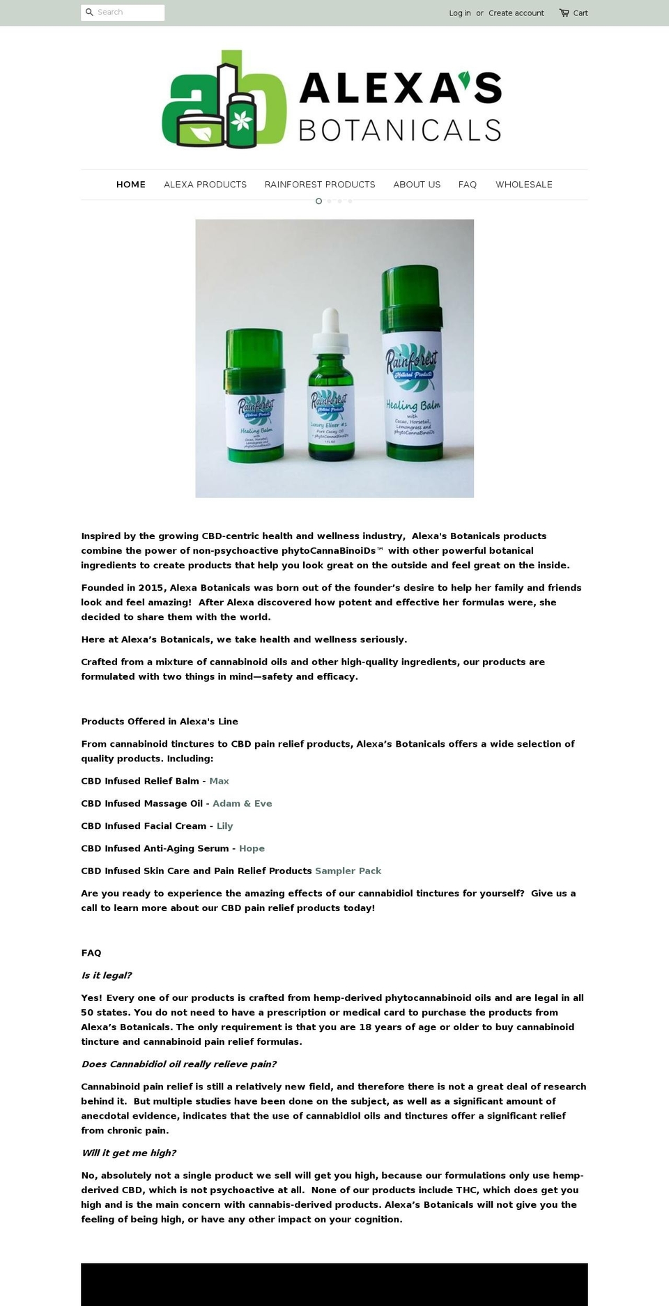 alexasbotanicals.com shopify website screenshot