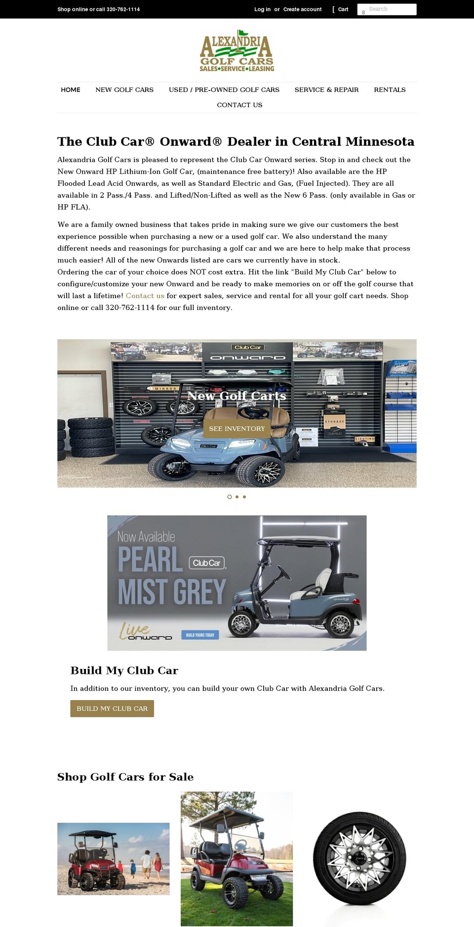 alexgolfcars.com shopify website screenshot