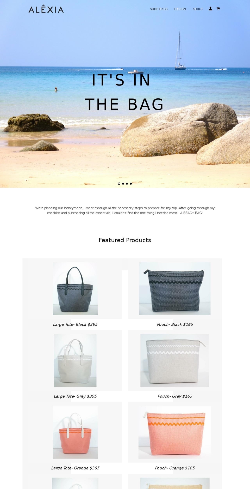 Cart theme Shopify theme site example alexiabags.com