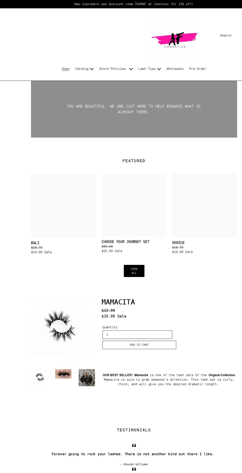 alexisferraracosmetics.com shopify website screenshot