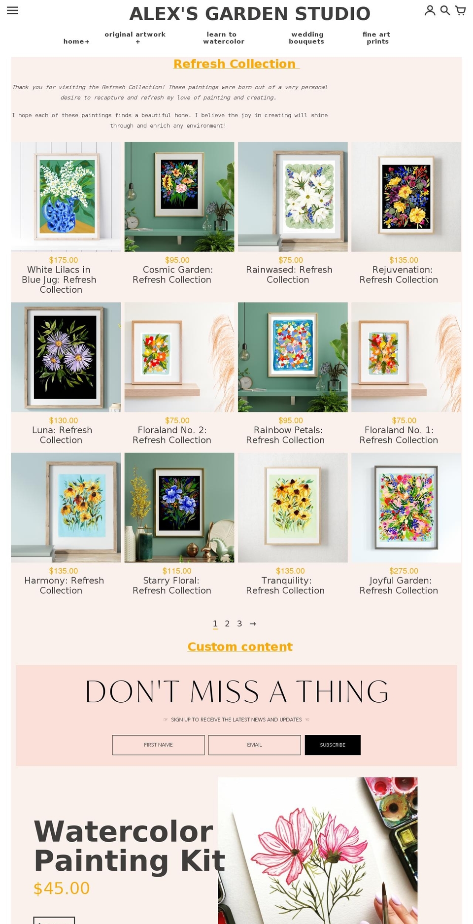 alexsgardenstudio.com shopify website screenshot