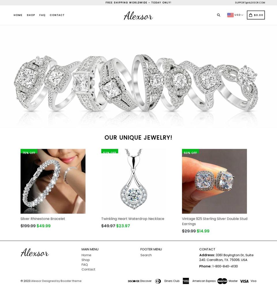 alexsor.com shopify website screenshot