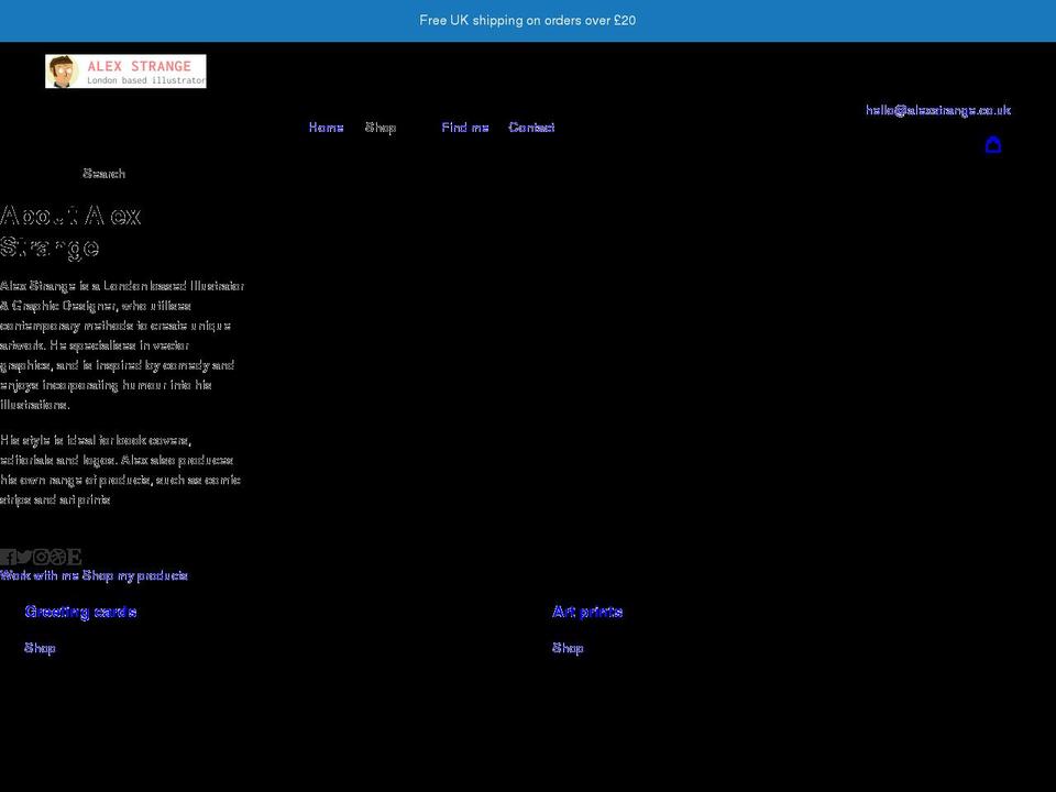alexstrange.com shopify website screenshot