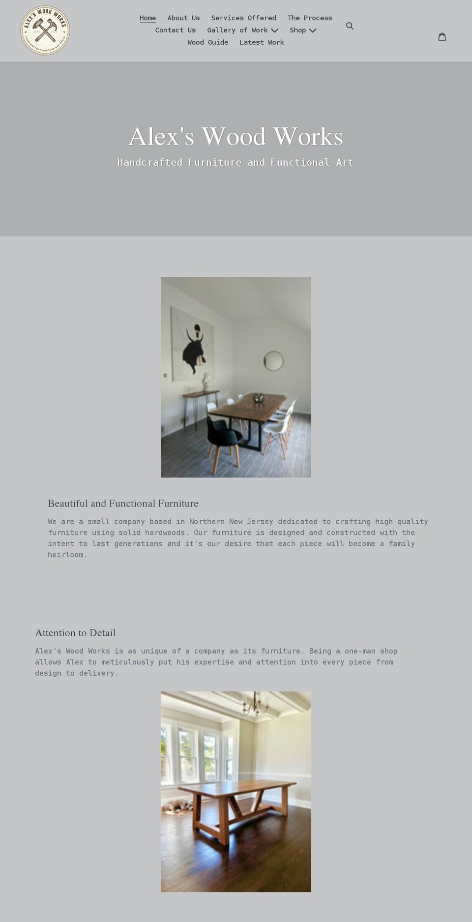 alexswoodworks.com shopify website screenshot