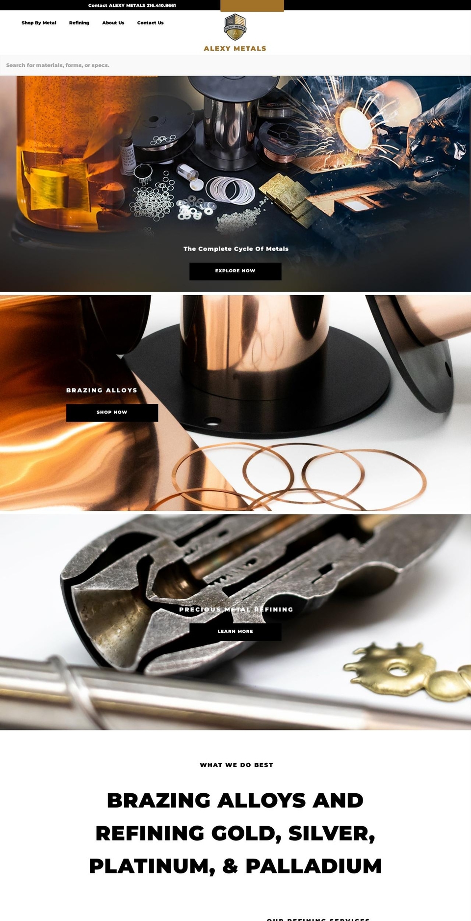 alexymetals.com shopify website screenshot