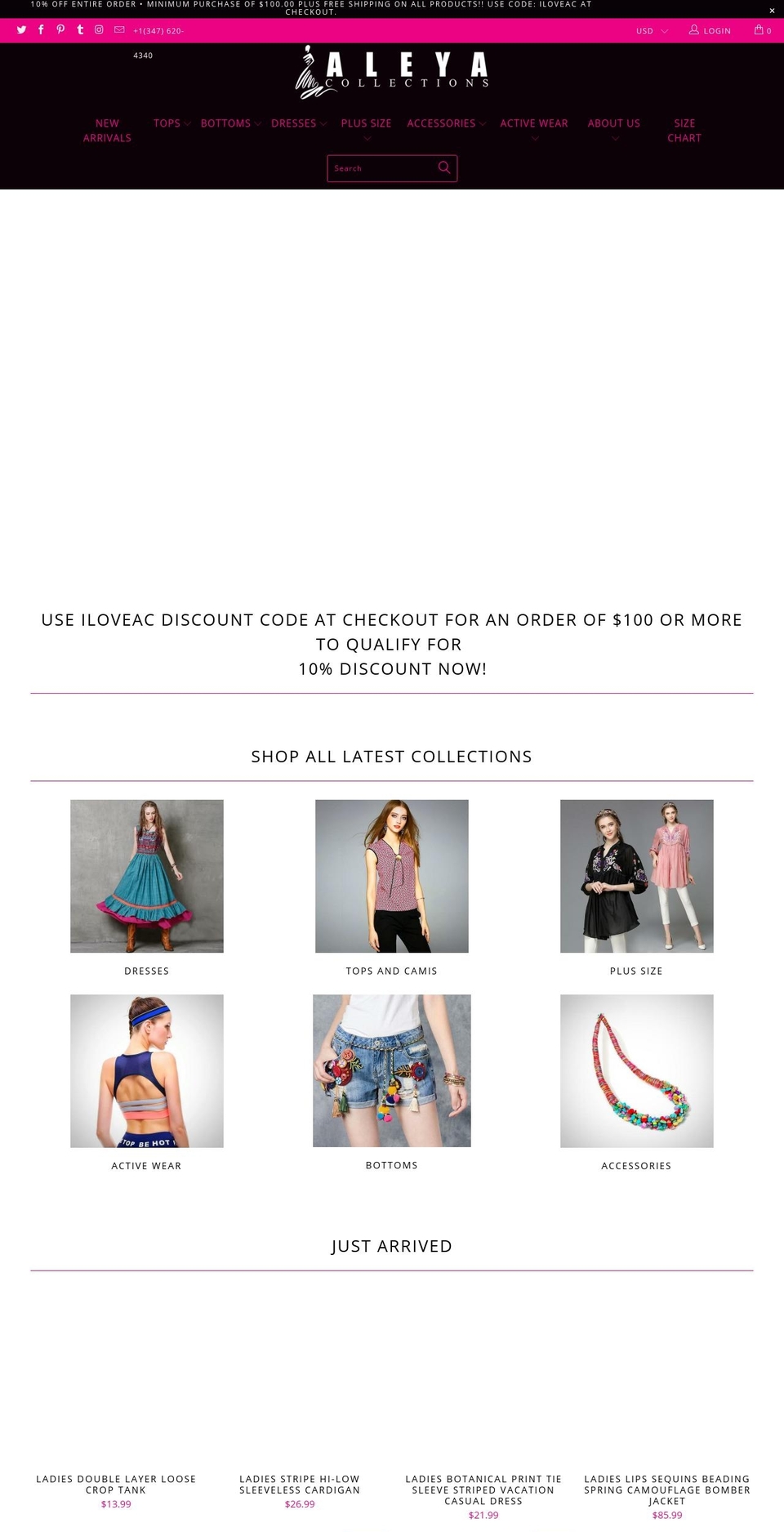aleyacollections.com shopify website screenshot