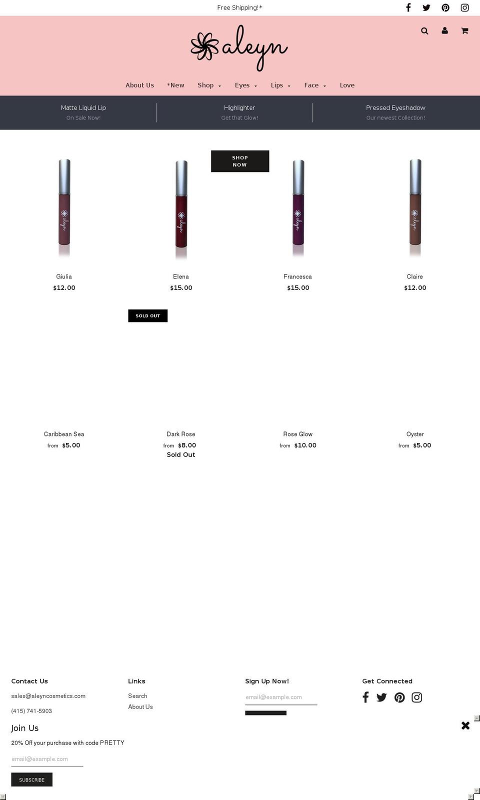 aleyncosmetics.com — Shopify storefront screenshot