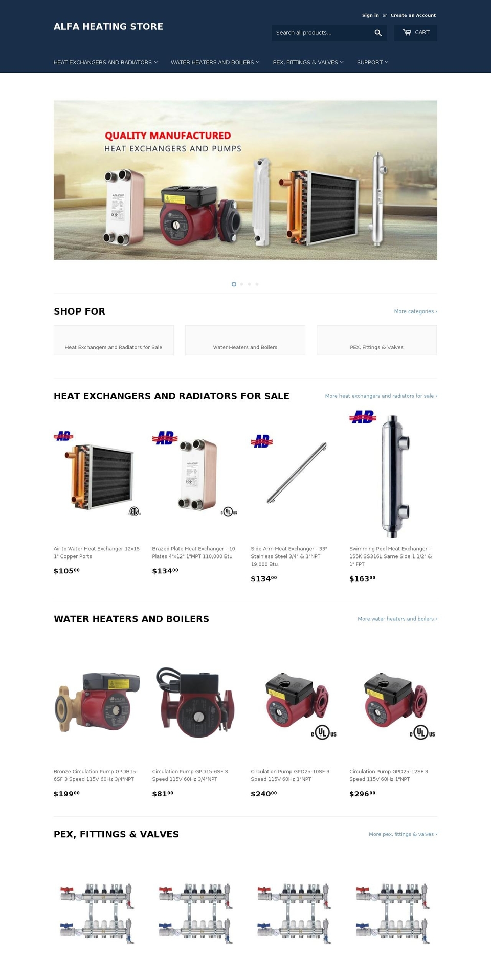 alfaheatingstore.com — Shopify storefront screenshot