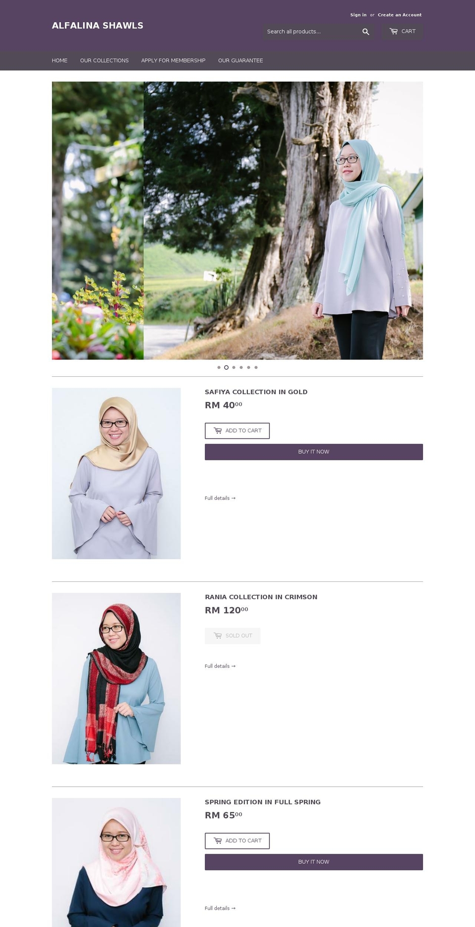 alfalinashawls.com — Shopify storefront screenshot