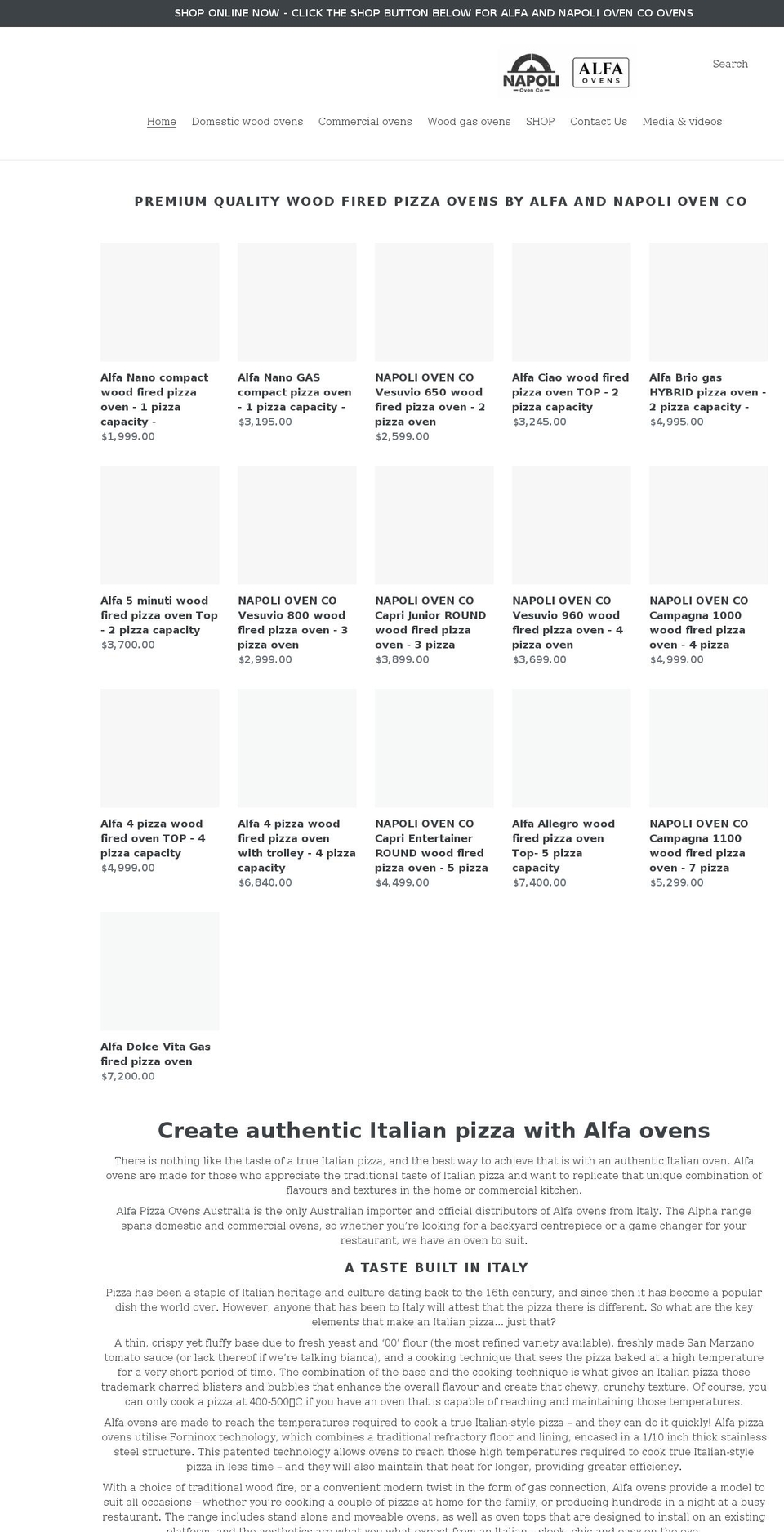 alfaovens.com.au shopify website screenshot