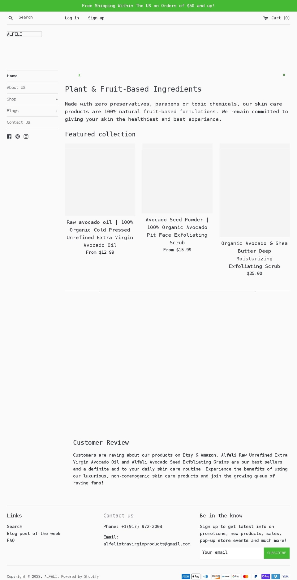 alfeli.com shopify website screenshot