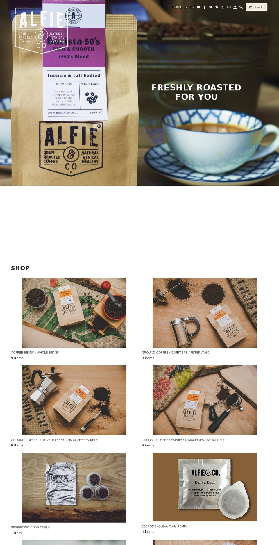 alfiecoffee.co.uk shopify website screenshot