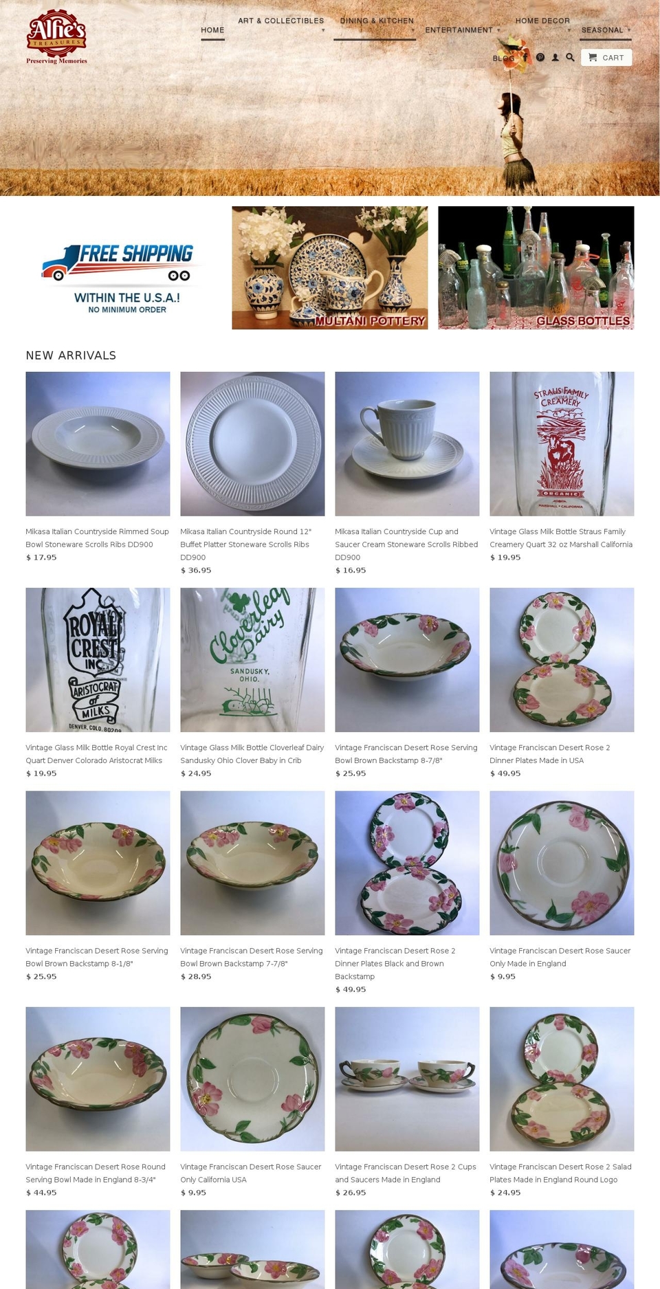 alfiestreasure.com shopify website screenshot