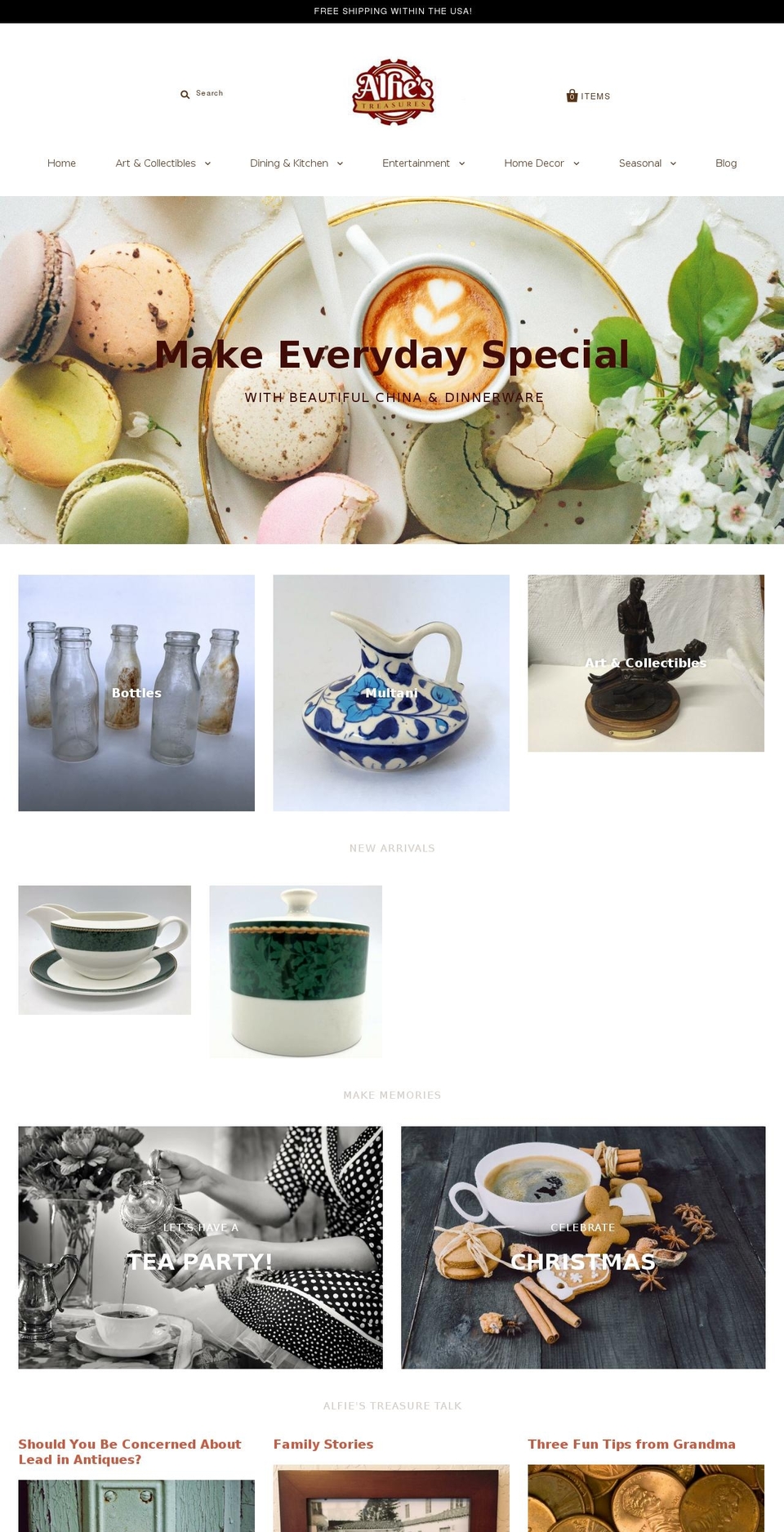 alfiestreasures.com shopify website screenshot