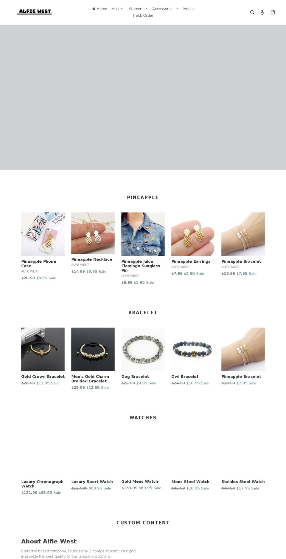 alfiewest.com — Shopify storefront screenshot