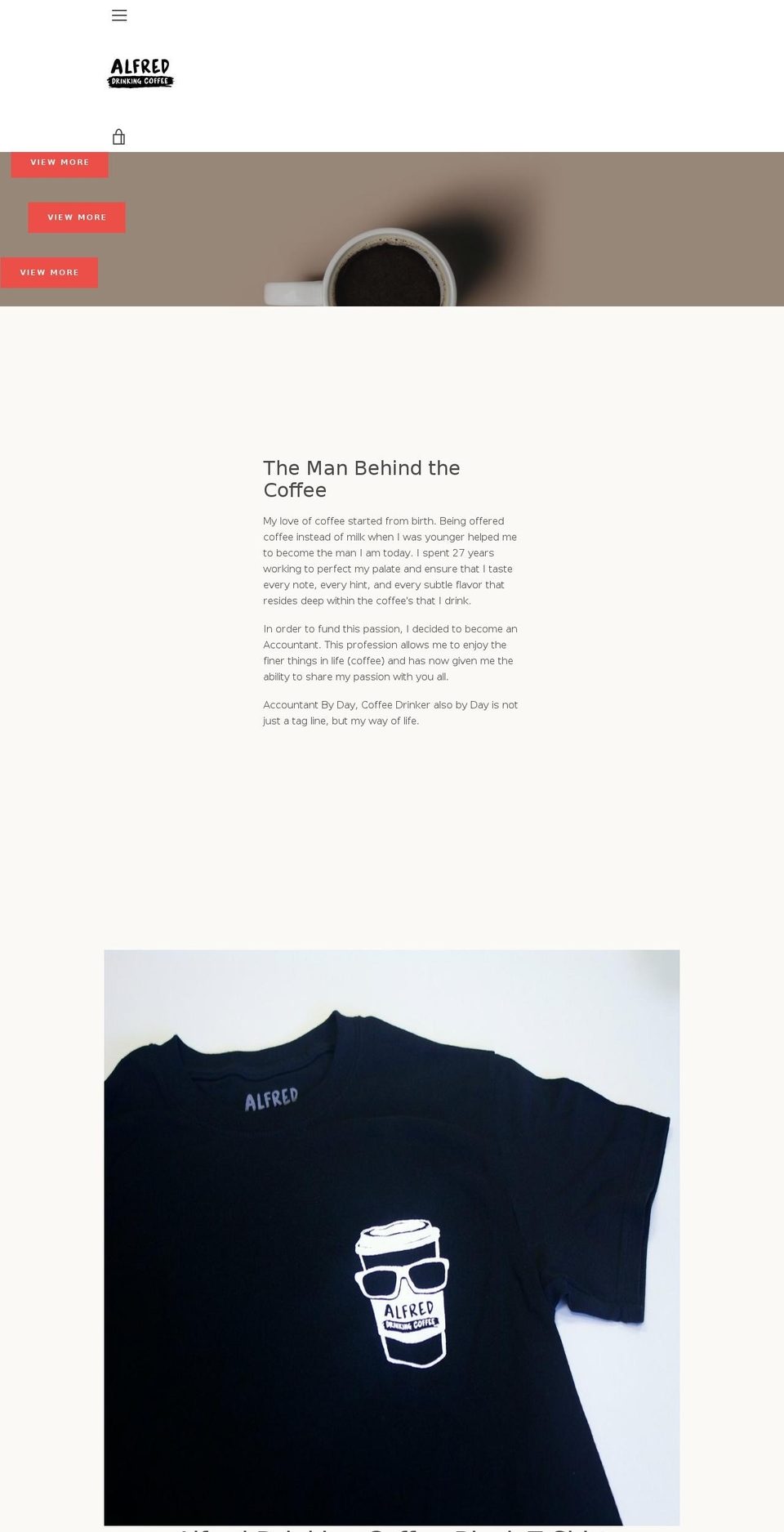 alfreddrinkingcoffee.com shopify website screenshot