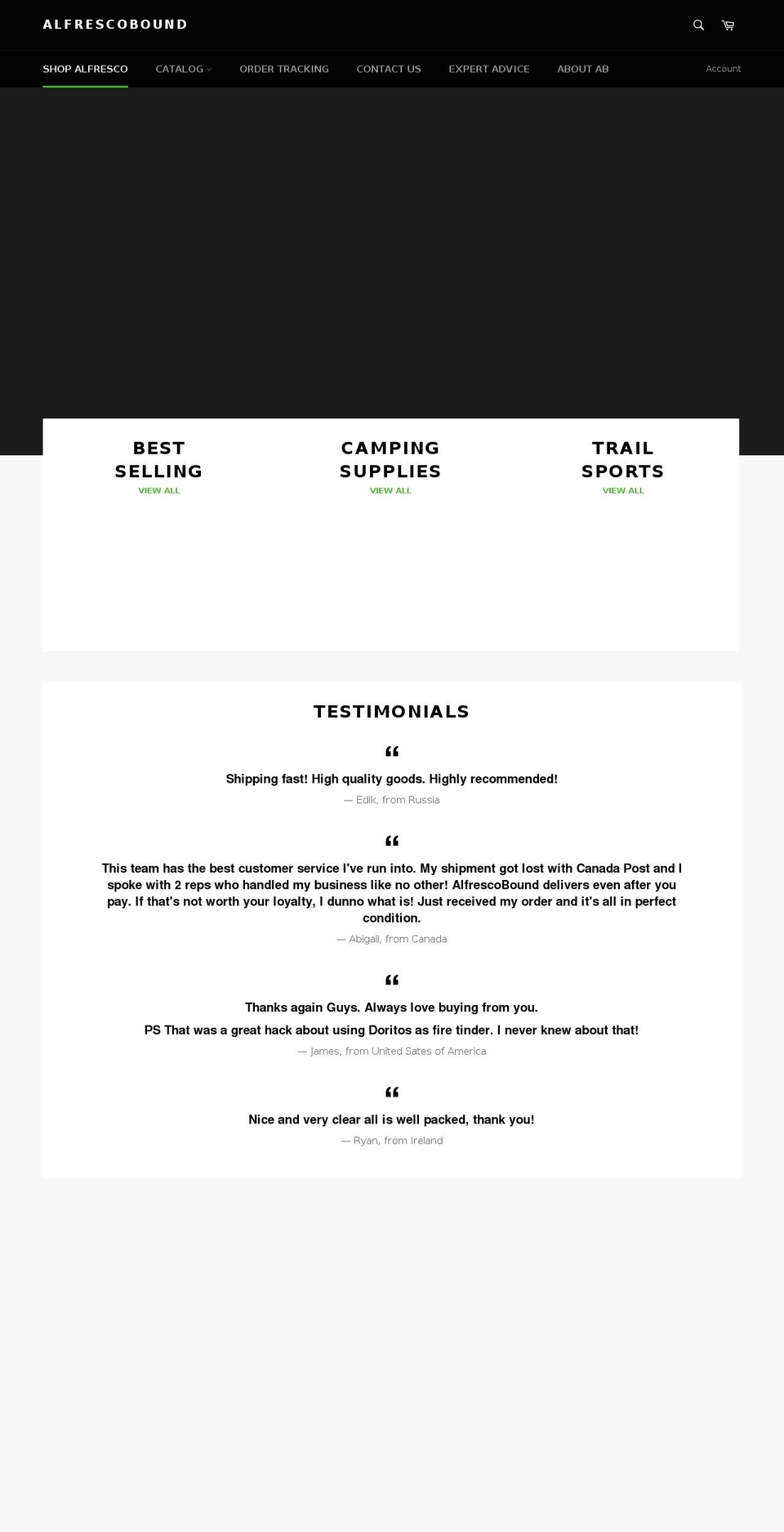 alfrescobound.com — Shopify storefront screenshot