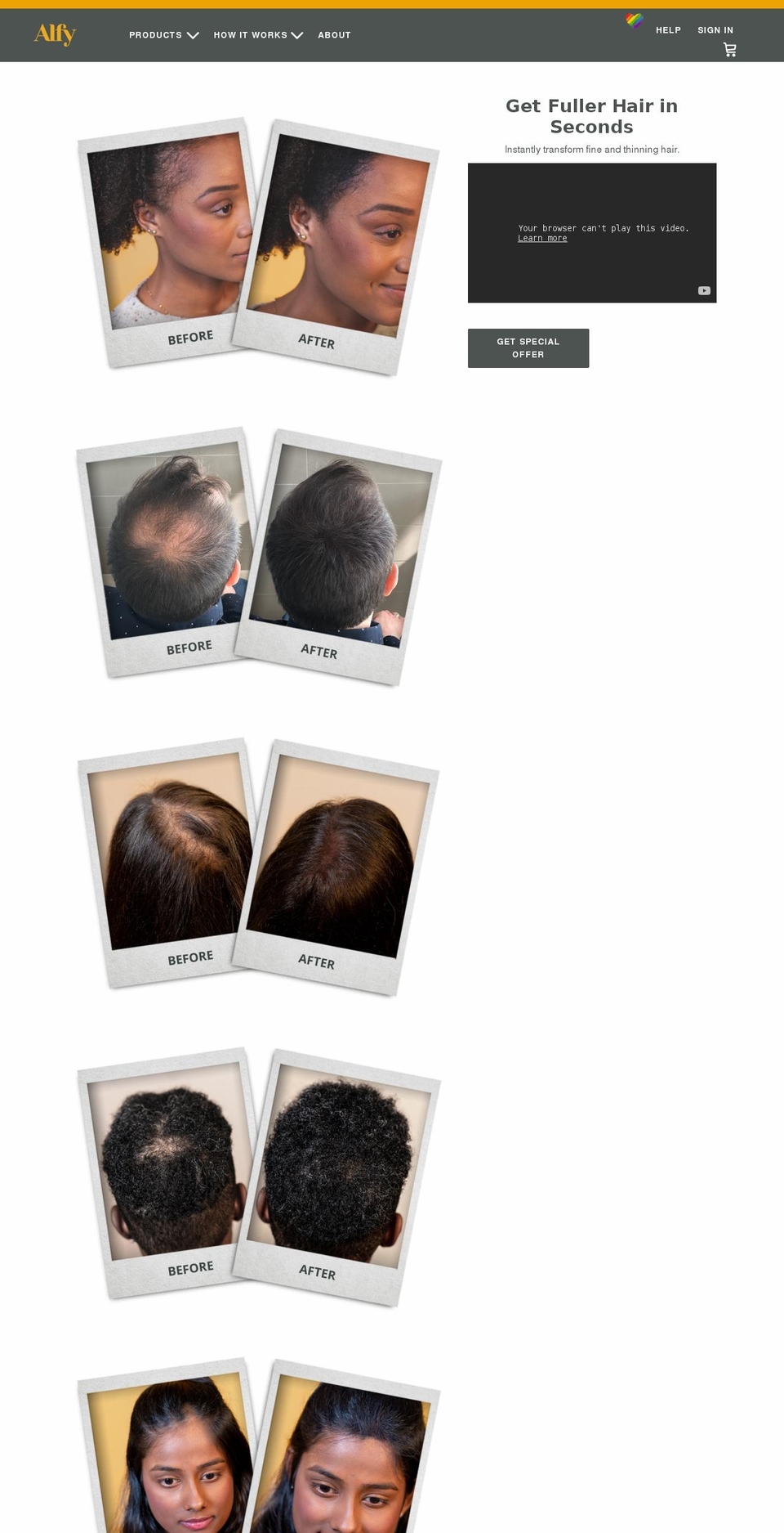 alfyhair.com shopify website screenshot
