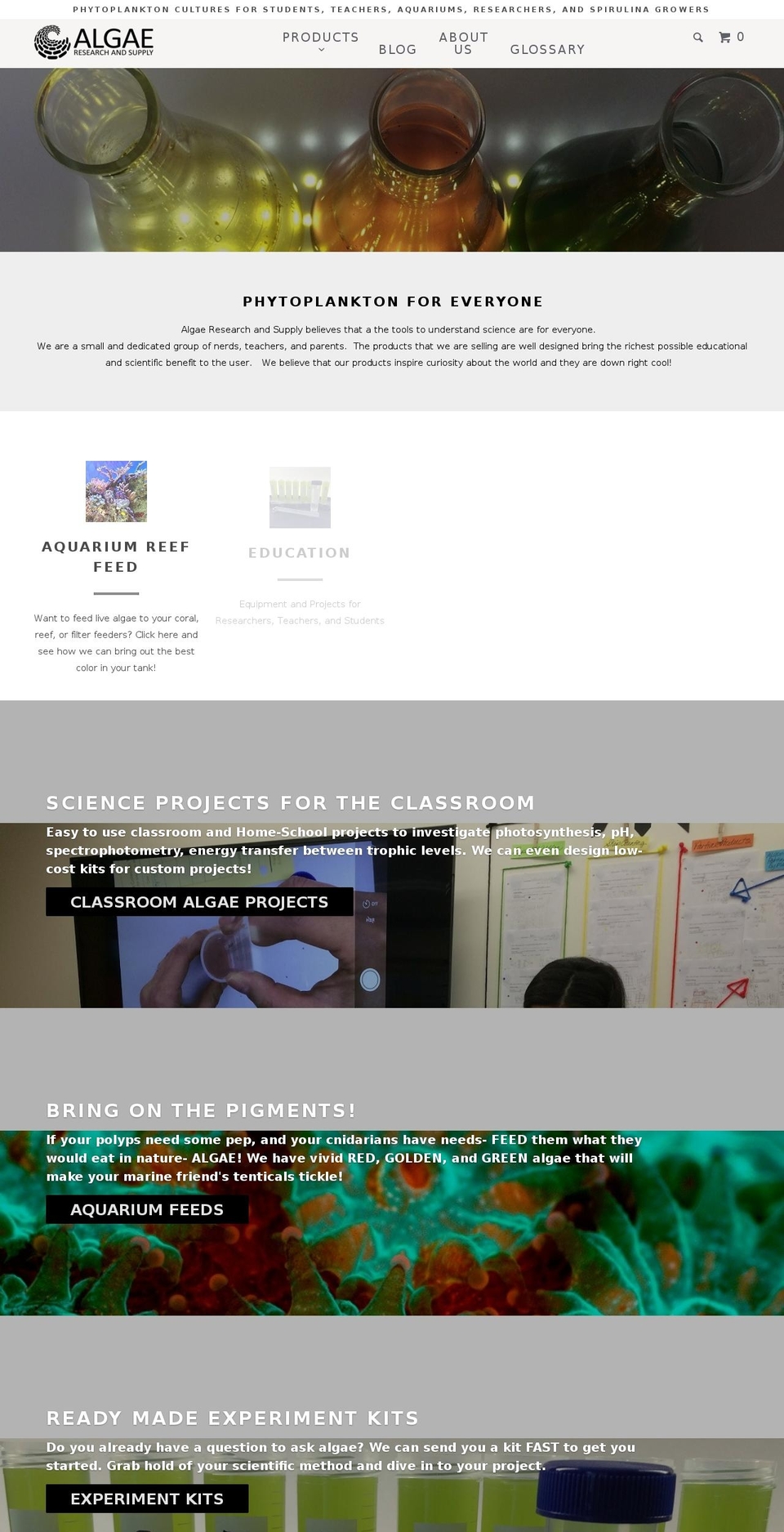 algaeresearchsupply.com shopify website screenshot