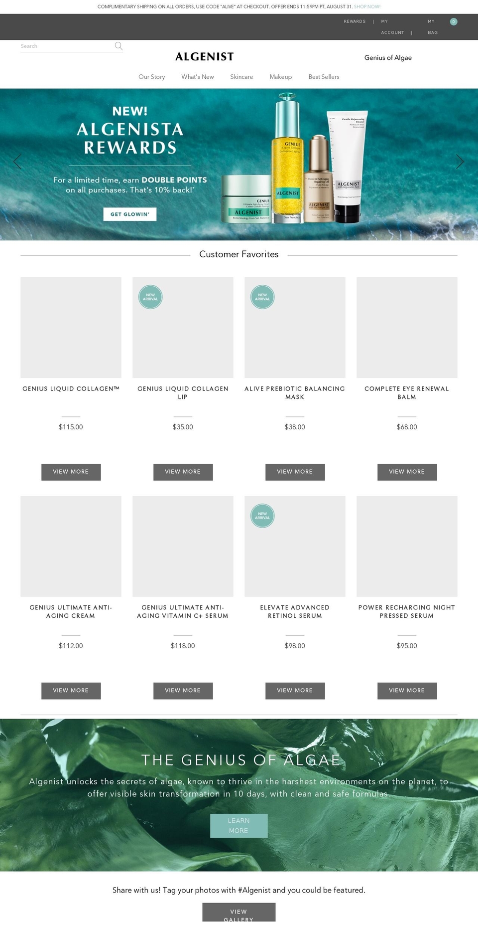 algenist.com shopify website screenshot
