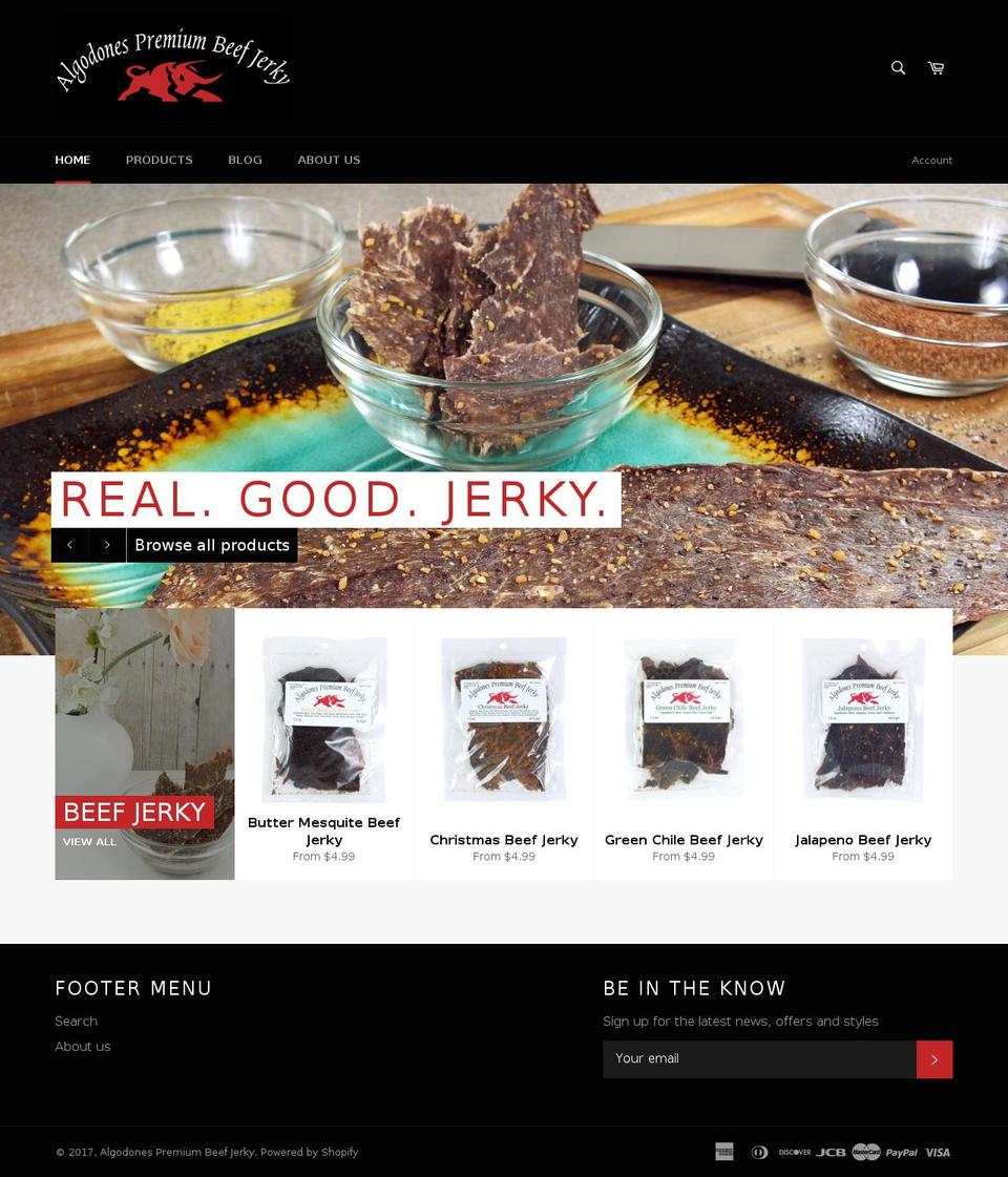 algodonespremiumbeefjerky.com shopify website screenshot