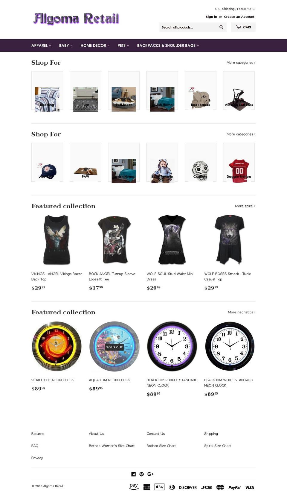 algomaretail.com shopify website screenshot