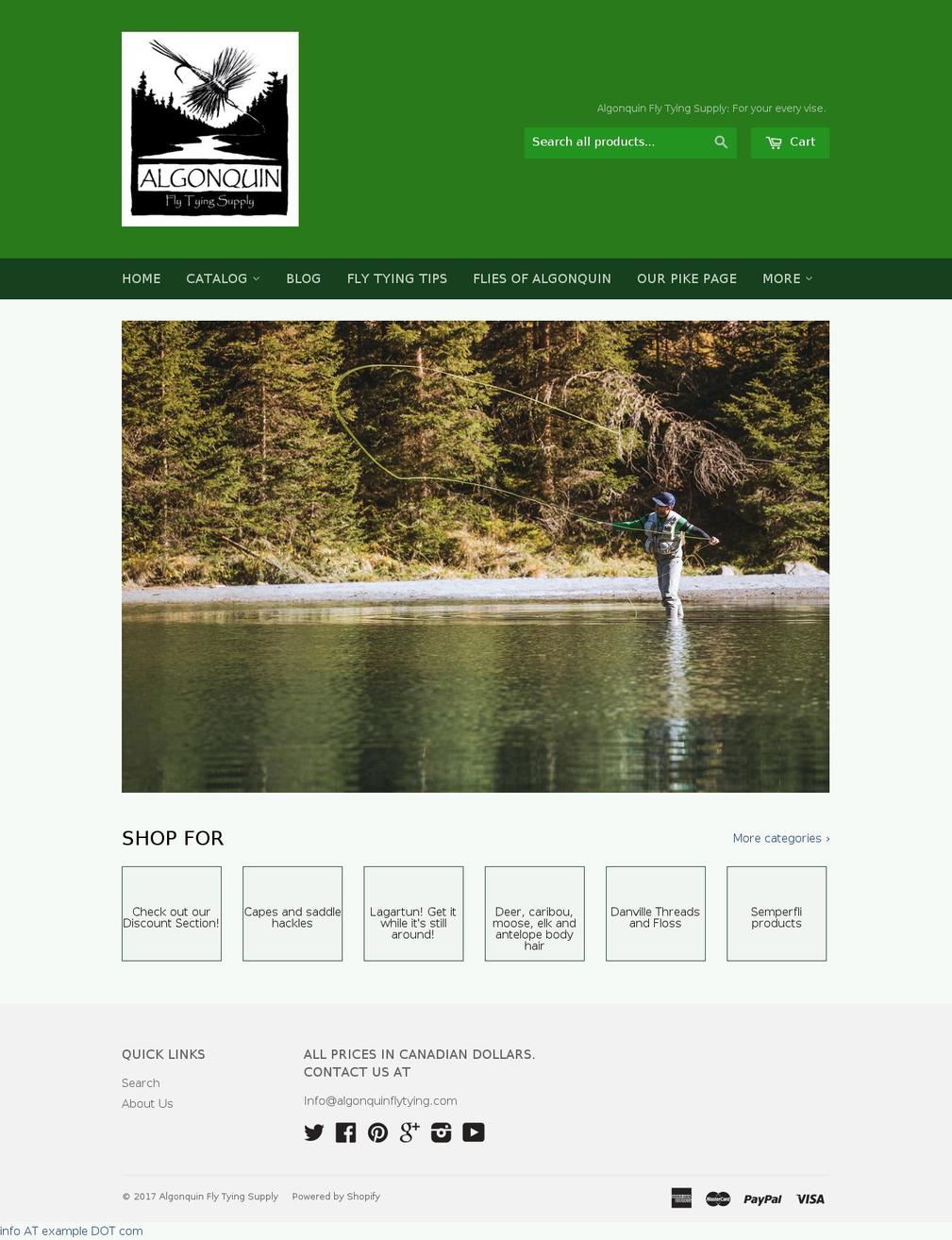 algonquinflytying.com shopify website screenshot