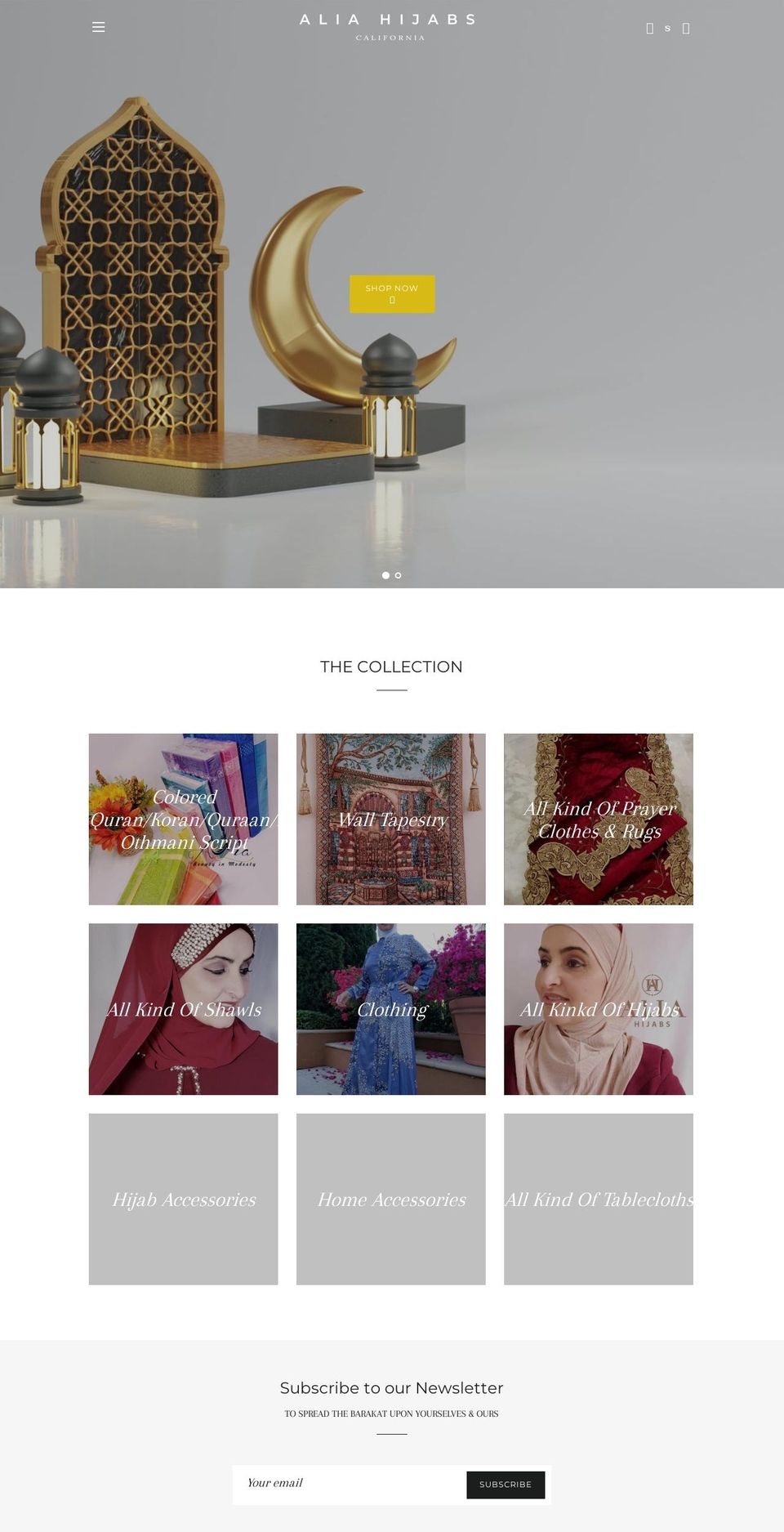 aliahijabs.com shopify website screenshot