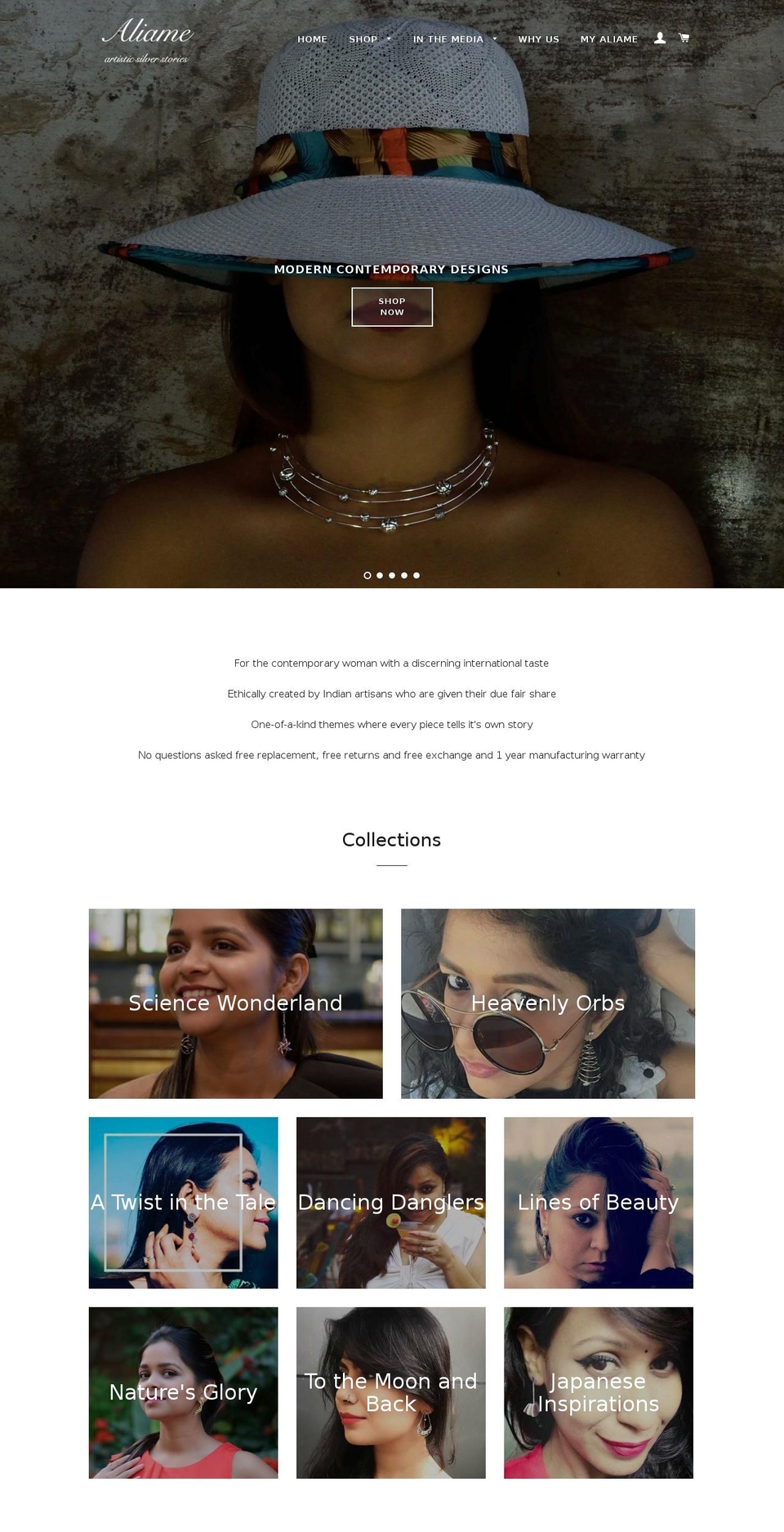 aliame.com shopify website screenshot