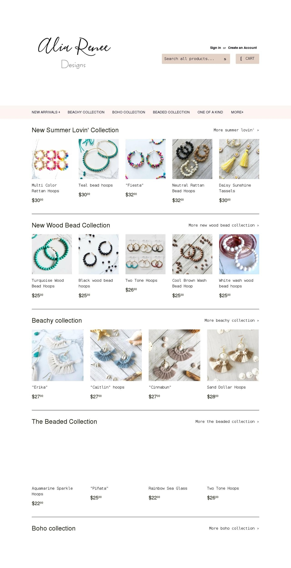 aliareneedesigns.com shopify website screenshot