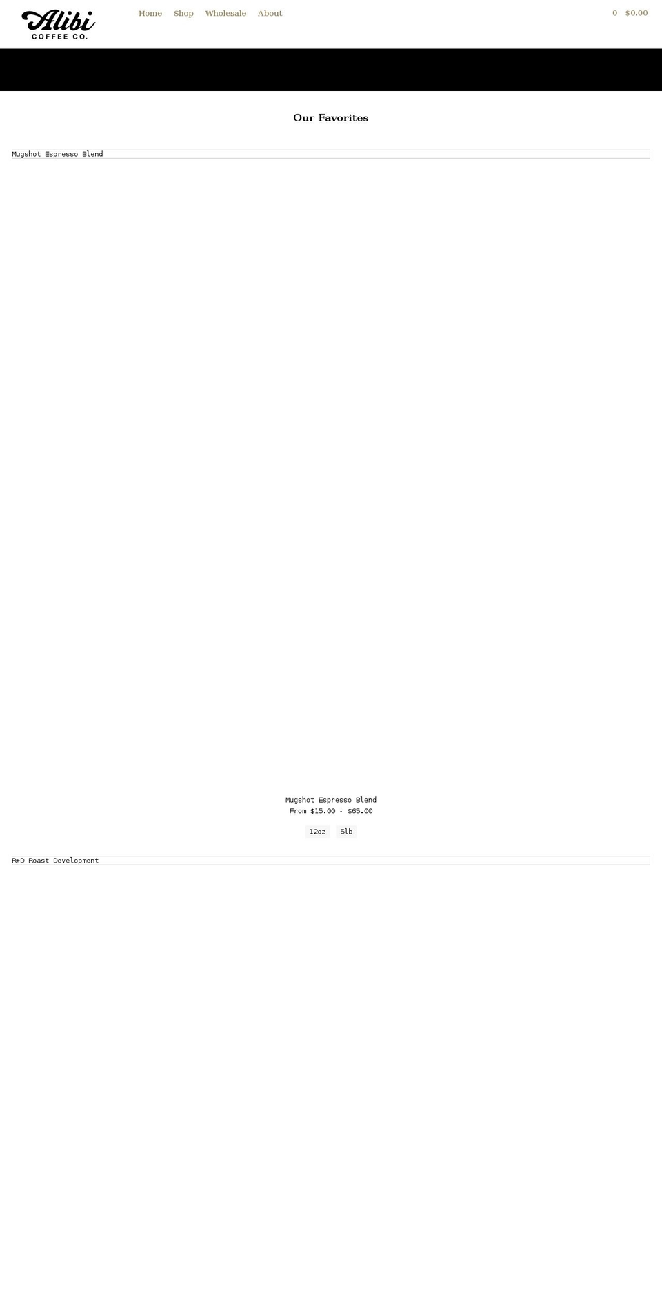 alibi-coffee-co.myshopify.com shopify website screenshot