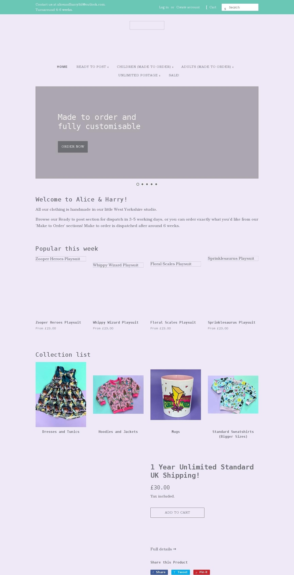 aliceandharry.co.uk shopify website screenshot