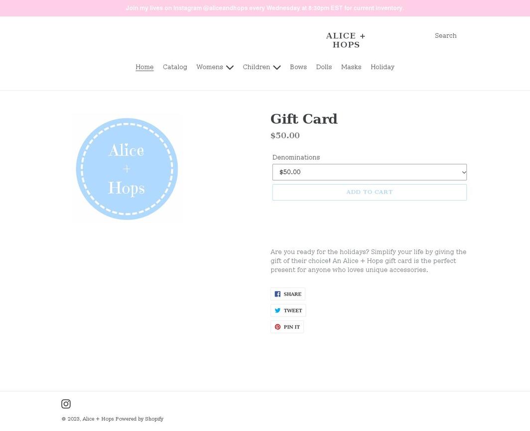 aliceandhops.com shopify website screenshot