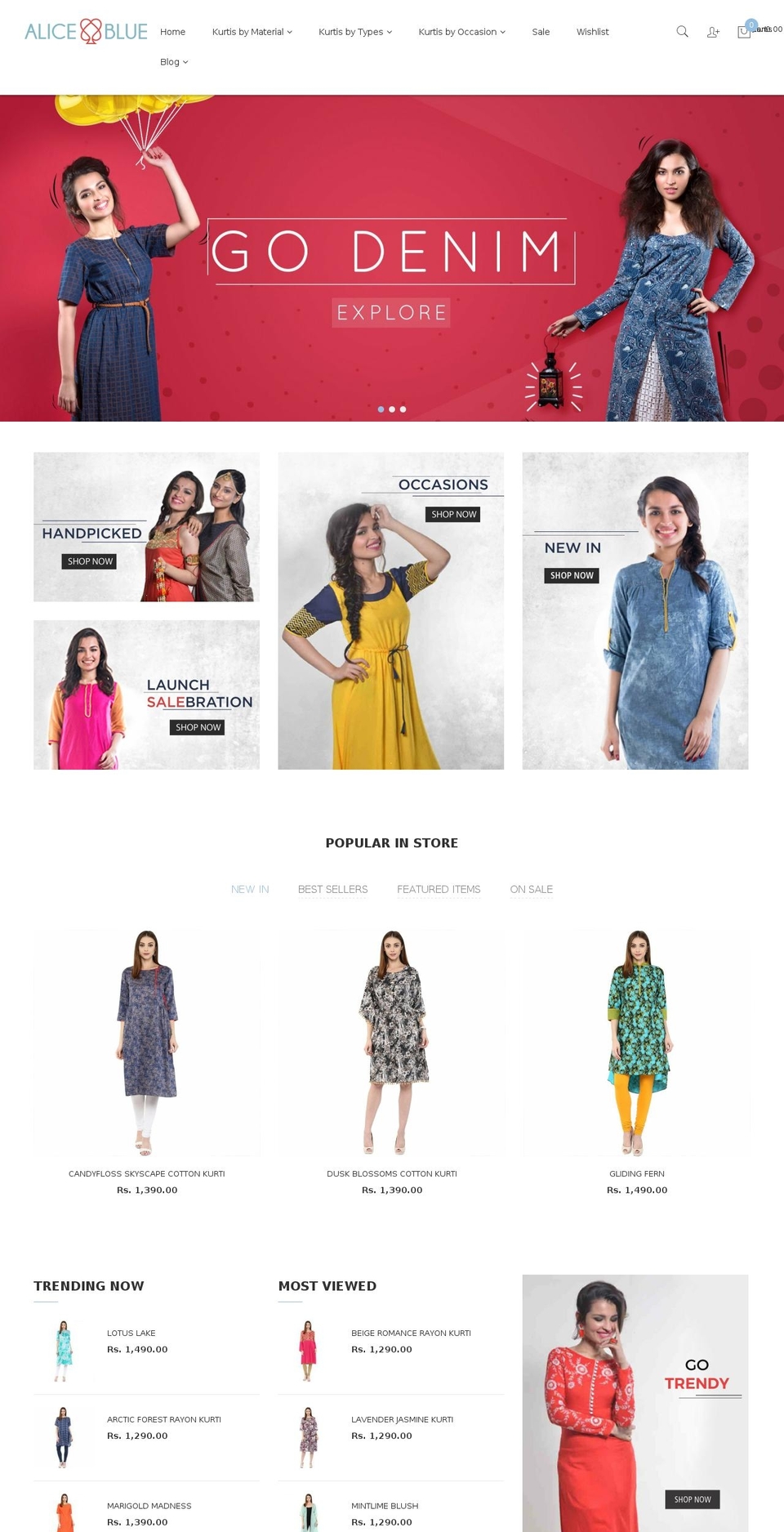 aliceblue.in shopify website screenshot