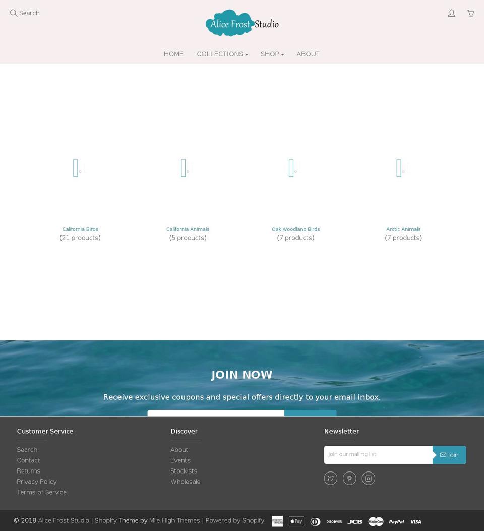 alicefroststudio.com shopify website screenshot