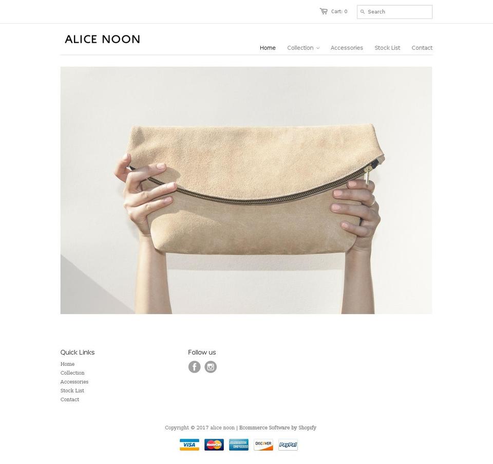 alicenoon.com shopify website screenshot