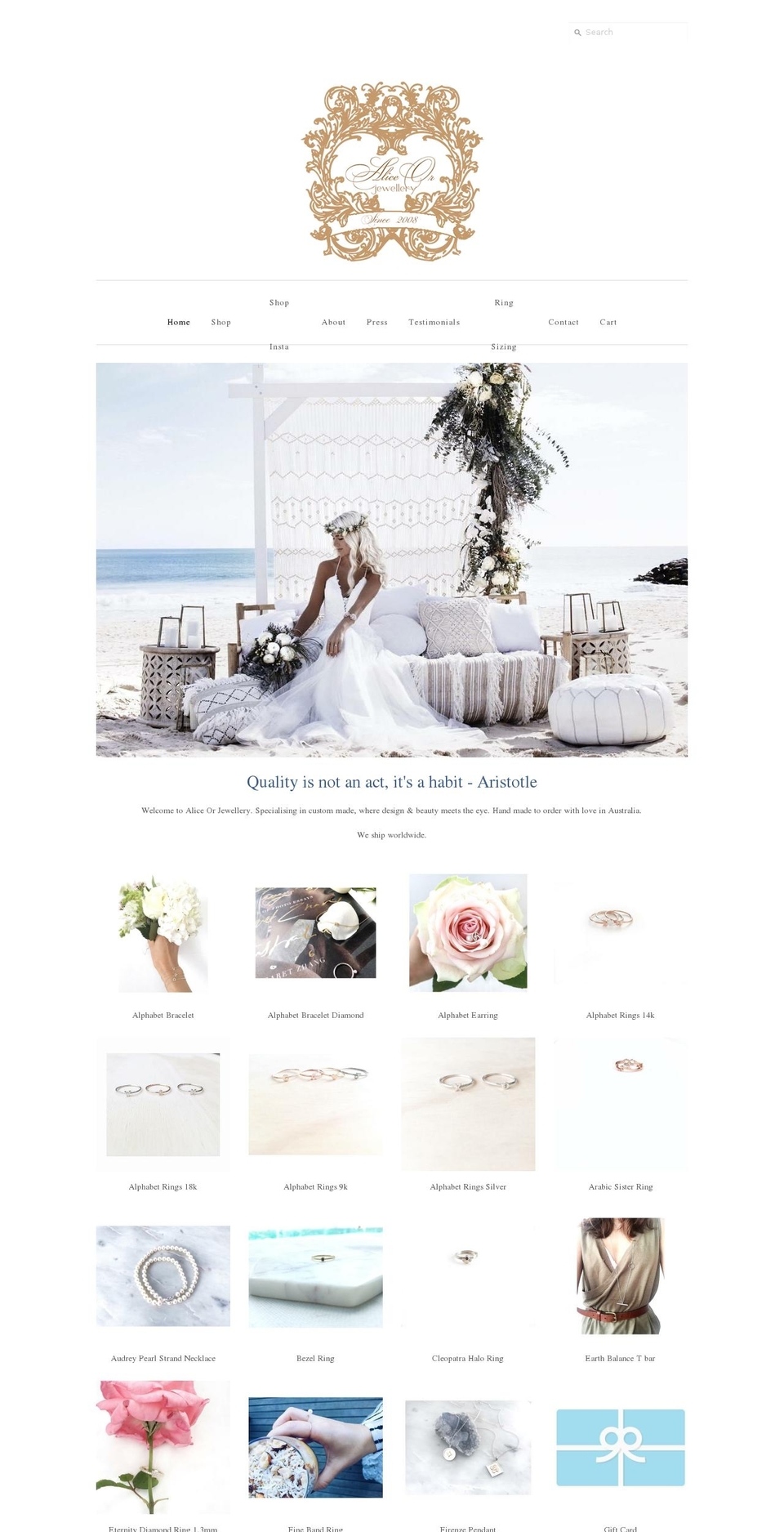 aliceorjewellery.com — Shopify storefront screenshot