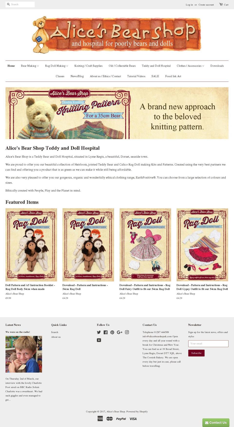 alicesbearshop.com shopify website screenshot