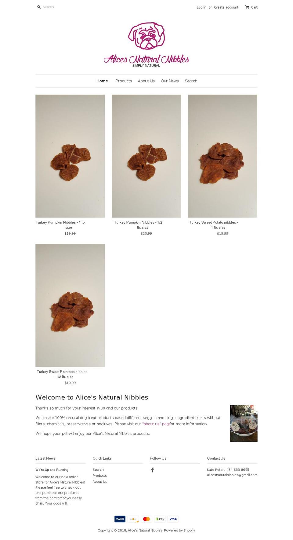 alicesnaturalnibbles.com shopify website screenshot