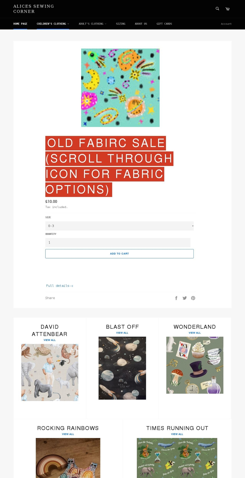 alicessewingcorner.co.uk shopify website screenshot