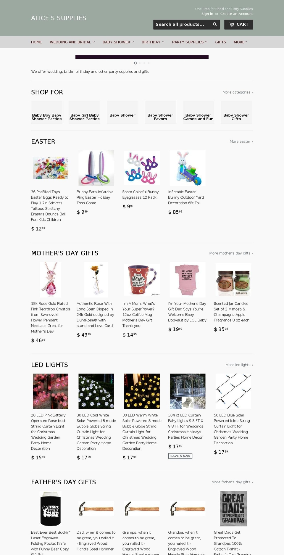 alicessupplies.com shopify website screenshot