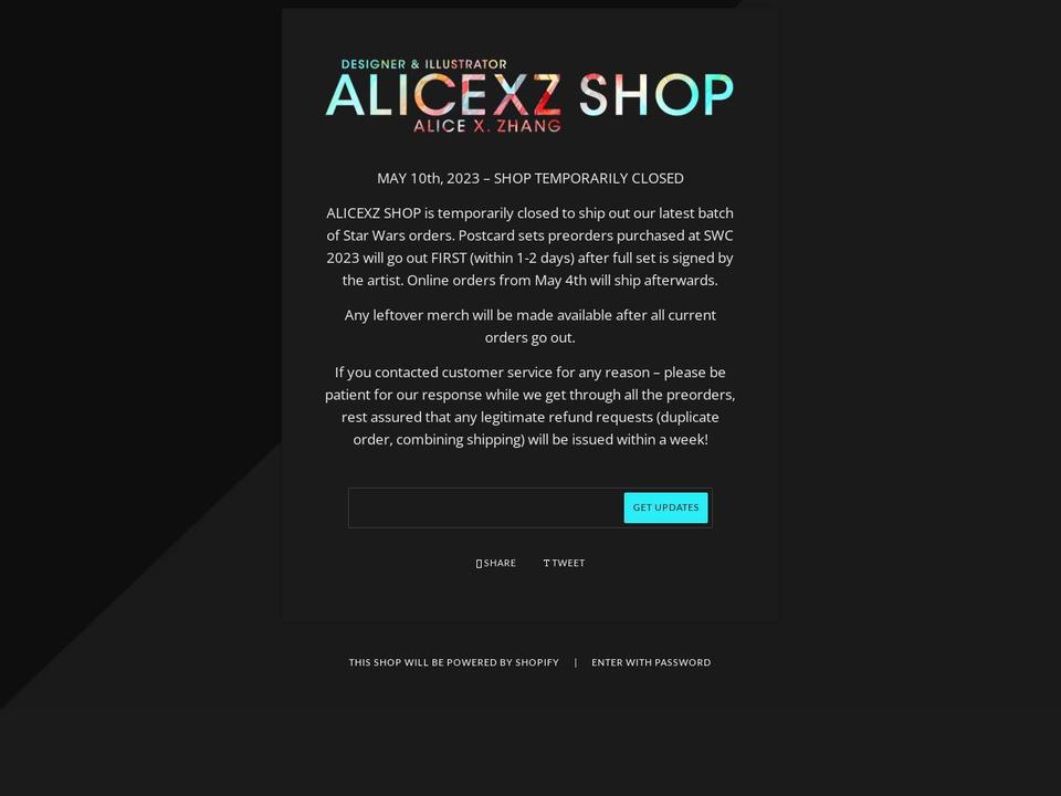 alicexz.myshopify.com — Shopify storefront screenshot