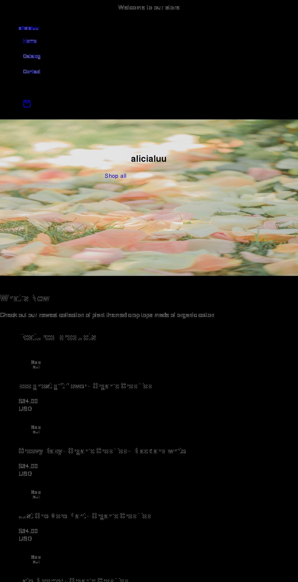 alicialuu.com shopify website screenshot