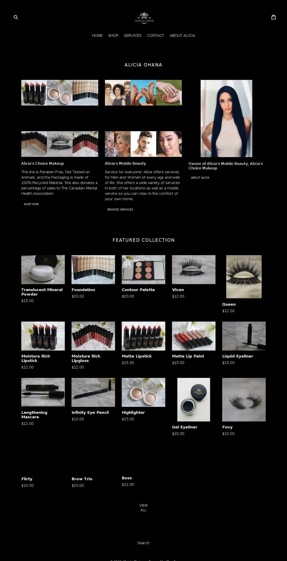 aliciaohana.com — Shopify storefront screenshot