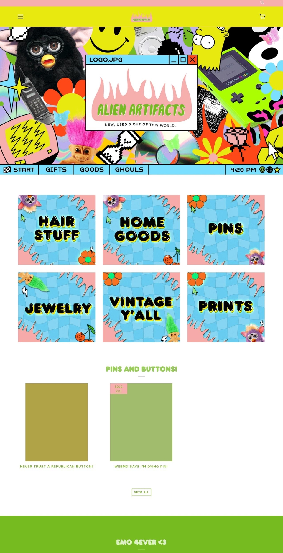 alienartifactslbc.com shopify website screenshot