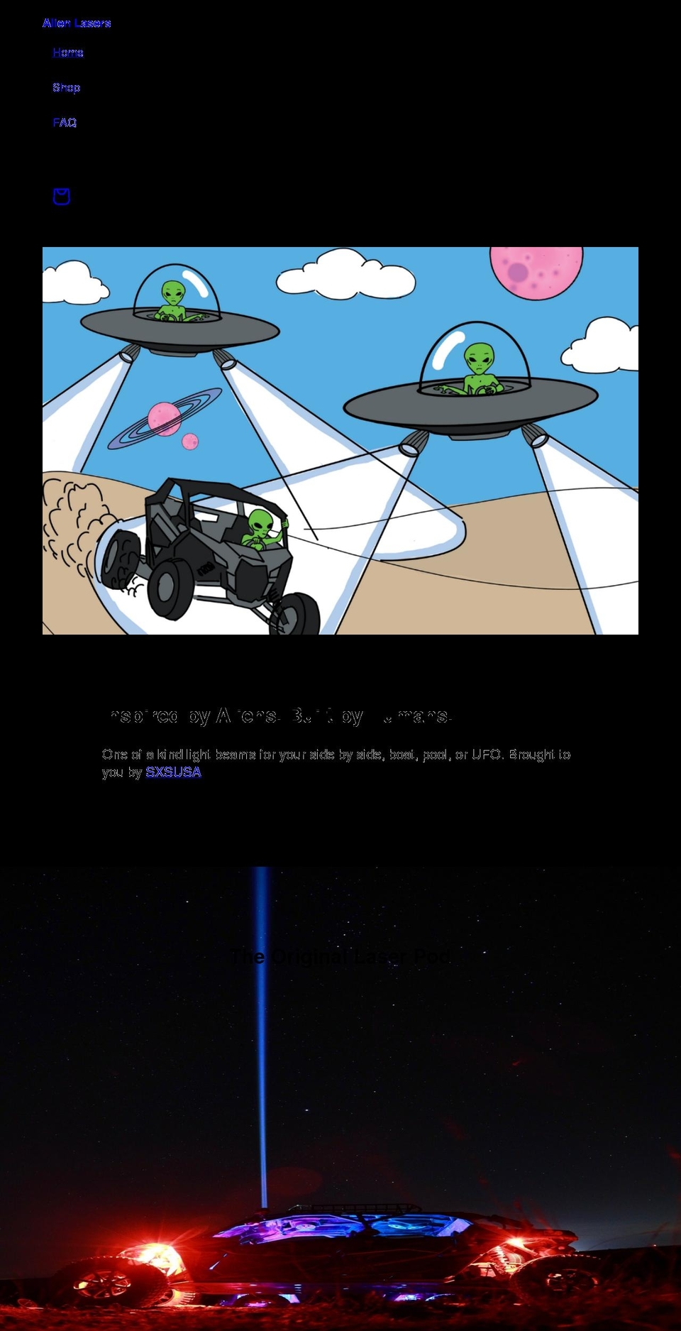 alienlasers.com shopify website screenshot